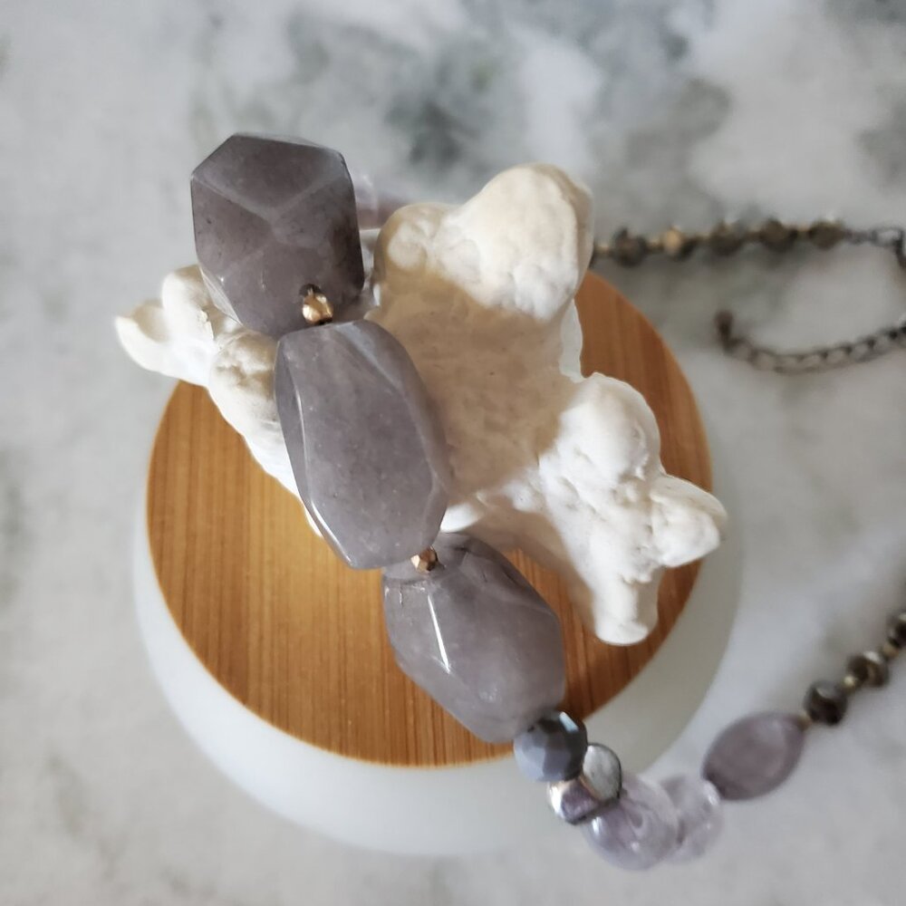Chunky Gray Agate & European Chalcedony Agate Gemstone Necklace